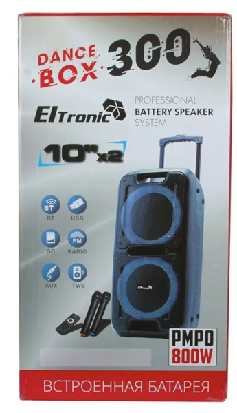 Портативная колонка ELTRONIC 20-14 DANCE BOX 300 динамик 10" 2шт. 120Вт, Bluetooth, TWS, FM, USB,  m