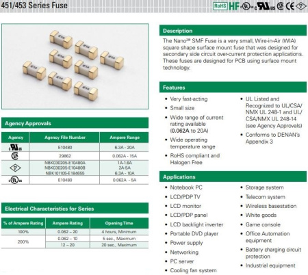Предохранитель SMD 1808 (2410) 10а, 125в, быстрый, LittelFuse 0451010.MRL