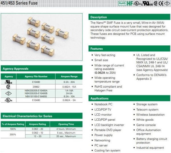Предохранитель SMD 1808 (2410) 10а, 125в, быстрый, LittelFuse 0451010.MRL