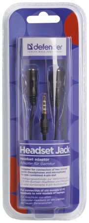 Переходник 2*3.5 jack(F)—3.5 4 pin jack (M) DEFENDER Headset