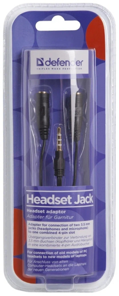 Переходник 2*3.5 jack(F)—3.5 4 pin jack (M) DEFENDER Headset