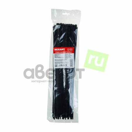 Стяжка(хомут) кабельная нейлоновая 350х4.8, черный, упаковка 100штук, Rexant 07-0351