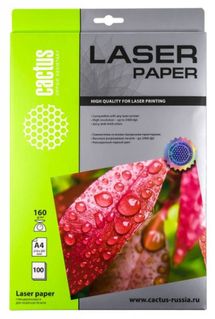 Бумага Cactus 160 г/м2, А4, глянцевая, для лазерной печати, 100л. CS-LPA4160100 Бумага Cactus 160 г/м2, А4, глянцевая, для лазерной печати, 100л. CS-LPA4160100