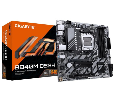 Мат.плата SocAM5 AMD B840 Gigabyte B840M DS3H (mATX,4DDR5,2M.2,2PCI-E16,2DP,HDMI,PC8200)
