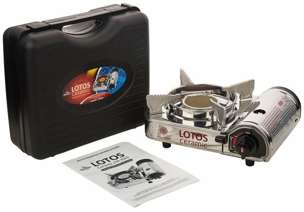 Газовая плита Tourist Lotos Ceramic TR-350 портативная, керамическая, в кейсе