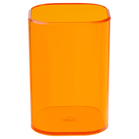 Стакан для ручек СТАММ "Фаворит" квадратный, тонированный оранжевый (ПС-31563) 