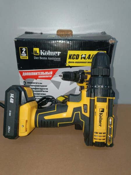 Распродажа! Дрель-шуруповерт Kolner KCD 14,4/2-2L 14,4В, 2 скорости 0-400/ 0-1450об/мин, 1,5 Ач(Li-Ion), 27Нм(царапины)
