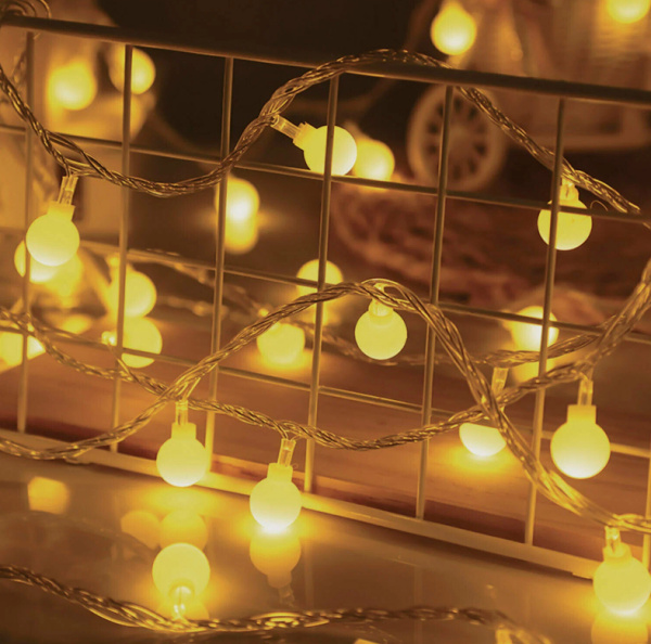 Электрогирлянда комнатная "Шарики" 5м 40LED, тепл.белый, 220V контроллер ЗОЛОТАЯ СКАЗКА, 591348