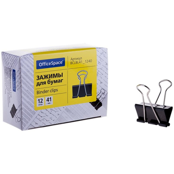 Зажимы для бумаг 41мм. OfficeSpace 12шт. черные (BCLBL41_1240)