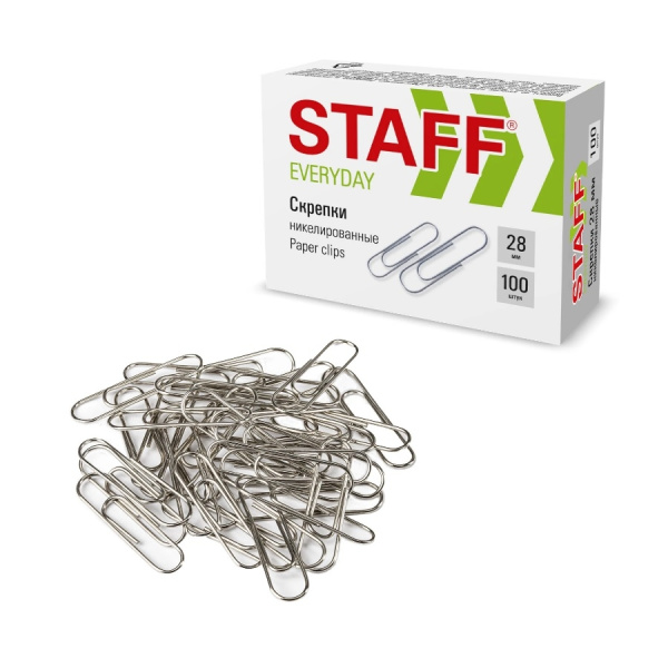 Скрепки 28мм. STAFF никелир., 100шт. (226758)