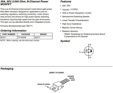 транзистор FET BUZ11 50V 36A N-Ch 0.04ohm TO220
