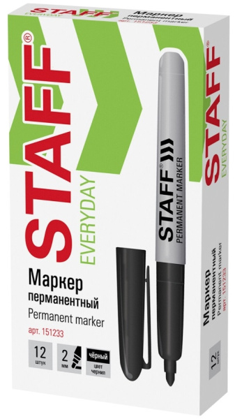 Маркер перманентный STAFF EVERYDAY PM-233 круглый наконечник 2мм, черный, 151233