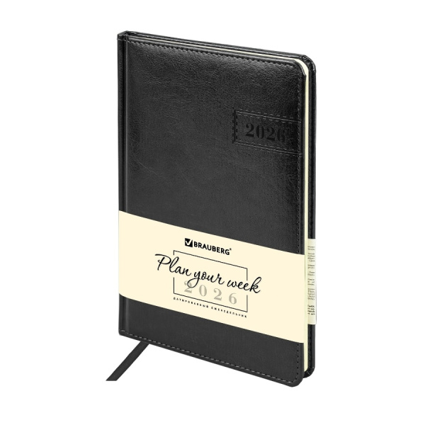 Еженедельник BRAUBERG A4 2026г. "Imperial" черный (117175)