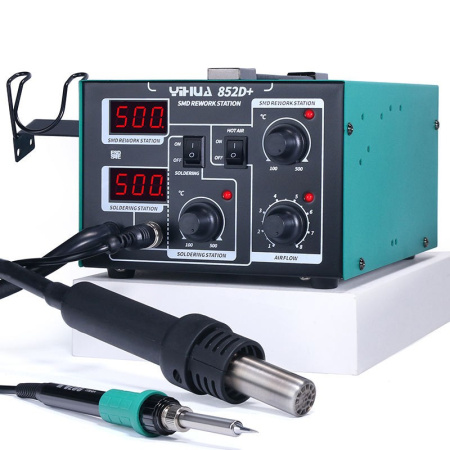Паяльная станция Yihua 852D+PUMP, паяльник 100..500C, фен компрессорный 100..500°С, 660вт