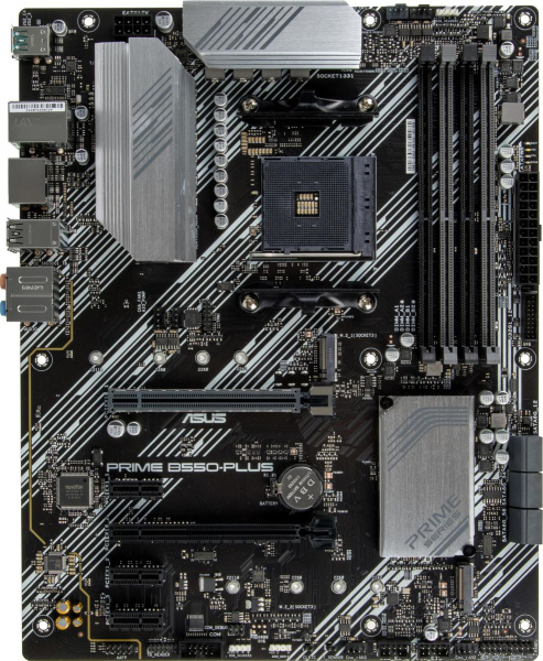 Мат.плата SocAM4 AMD B550 Asus PRIME B550-PLUS (ATX,4DDR4,ECC/non-ECC,2M.2,2PCI-16,3PCI-E,DP,HDMI)