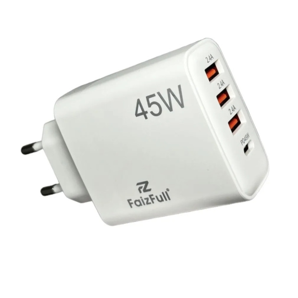 Зарядное_устройство - USB_3x2.4A QC3.0 + Type-C (PD3.0) 45W GAN FaizFULL FC108 белый