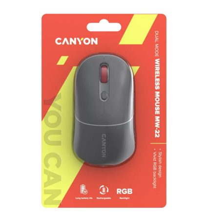 Мышь беспроводная Canyon MW-22 оптическая, 1600dpi, Bluetooth/Радиоканал Dark Grey (CNS-CMSW22DG)
