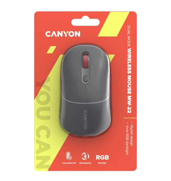 Мышь беспроводная Canyon MW-22 оптическая, 1600dpi, Bluetooth/Радиоканал Dark Grey (CNS-CMSW22DG)