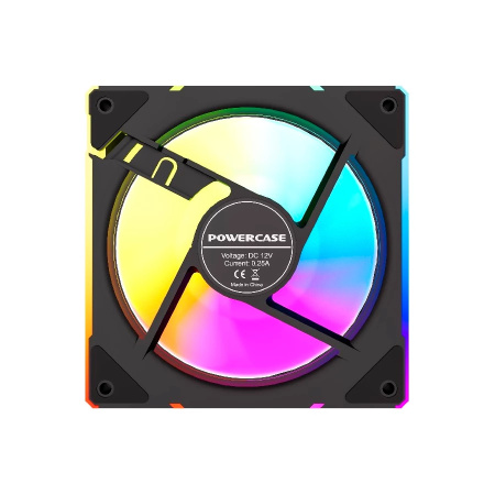 Кулер в корпус 120х120х25 Powercase (M61-12 ARGB) Black (600-1500prm/4pin PWM (M+F)+ 3pin ARGB (M+F)/51.07 CFM/32.3дБ/подшипник гидравлический/ARGB)