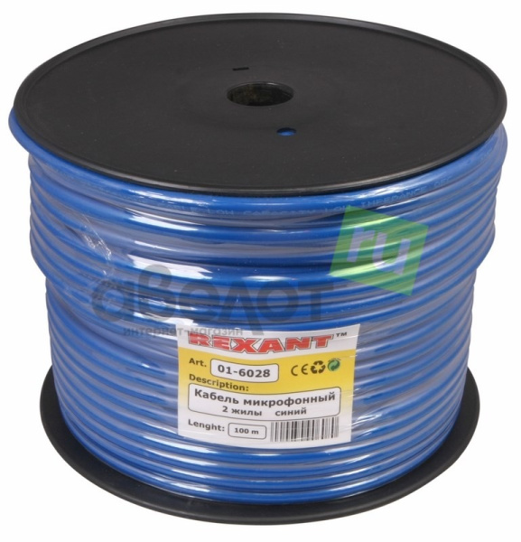 Кабель микрофонный Rexant 2х0,25мм, OD6,8мм, синий, бухта 100м