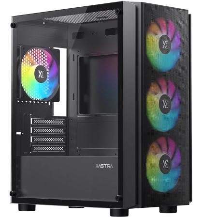 Корпус mATX Б_БП XASTRA A402M 4ARGB Black (USB3.0,Audio,TG,черный,Mesh,4х120мм FRGB,CPU Cooler до 159мм, VGA до 310мм)[A402M-4FC12A-BK]