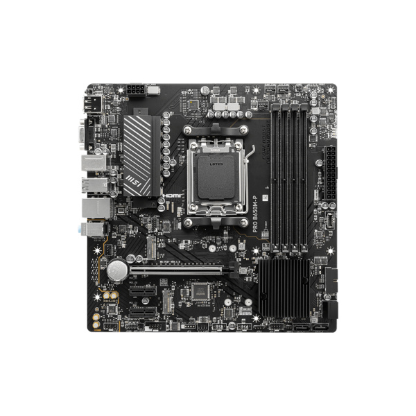 Мат.плата SocAM5 AMD B650 MSI PRO B650M-P (mATX,4DDR5,2M.2,PCI-E16,2PCI-E,VGA,HDMI,DP,PC7200)