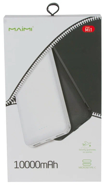 Аккумулятор внешний 10000_mAh MAIMI Mi1  2USB/Micro/Type-C (белый)