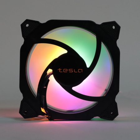 Кулер в корпус 120x120x25 TESLA RGB120 RB (hydrodynamic/1200rpm/3pin+molex,черный,FRGB)[TSL-120-RB]