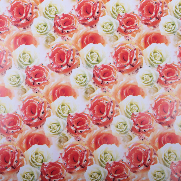 Бумага упаковочная подарочная "Белые и чайные розы" 70*100см