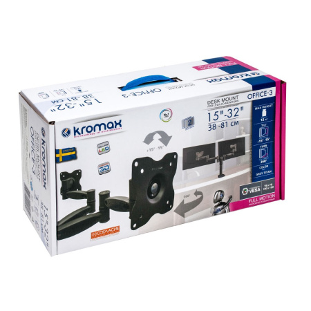 Кронштейн для монитора Kromax OFFICE-3 серый струбцина,2монитора,15-32",до 12кг,высота 220-368мм,нак Кронштейн для монитора Kromax OFFICE-3 серый струбцина,2монитора,15-32",до 12кг,высота 220-368мм,нак