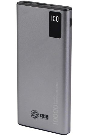 Аккумулятор внешний 10000_mAh Cactus серый (3A 2xUSB) [CS-PBFSLT-10000]