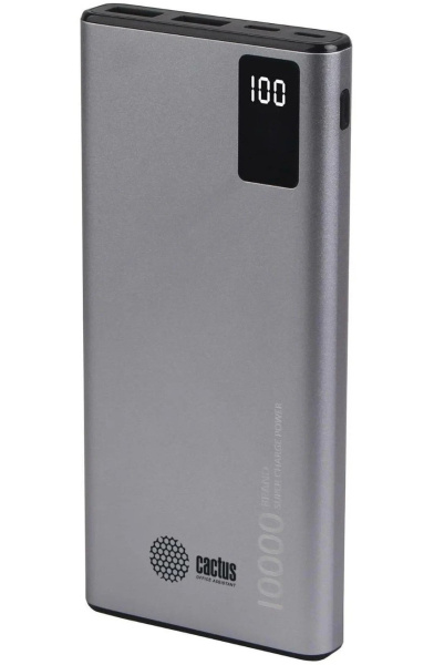 Аккумулятор внешний 10000_mAh Cactus серый (3A 2xUSB) [CS-PBFSLT-10000]
