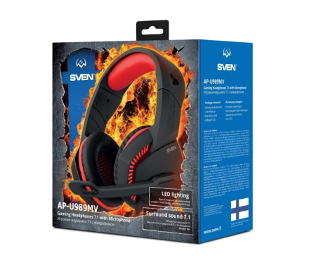 Игровая гарнитура SVEN AP-U989MV мониторные, 32Ом, 105дБ, кабель 2.2м, Красно-Черный