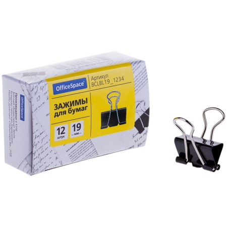 Зажимы для бумаг 19мм. OfficeSpace 12шт. черные (BCLBL19_1234)
