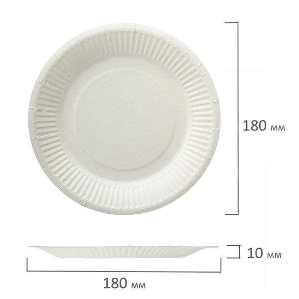 Одноразовая тарелка ЛАЙМА, D180, 100шт (608083)