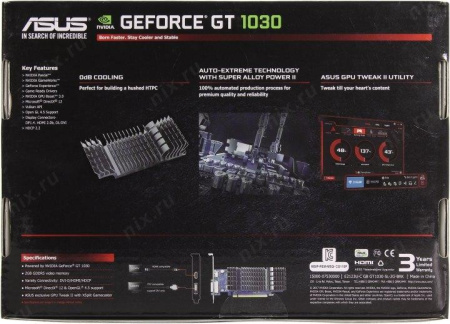 Видеокарта Asus PCI-E 3.0 GT1030-SL-2G-BRK NVIDIA GeForce GT 1030 2Gb 64bit GDDR5 1228/6008 DVIx1 HDMIx1 HDCP Ret low profile