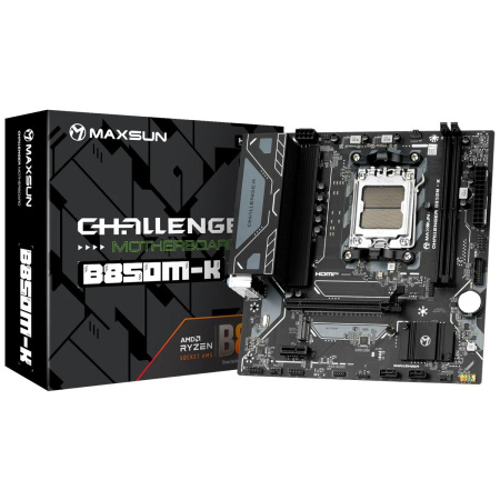 Материнская плата Maxsun MS-Challenger B850M-K B850, AM5, 2*DDR5, 1*PCIEx16, 1*PCIEx1, 1*M.2, 6*USB3.2Gen1, 4*USB2.0, 2*SATA3.0, 1G, HDMI, M-ATX, RTL