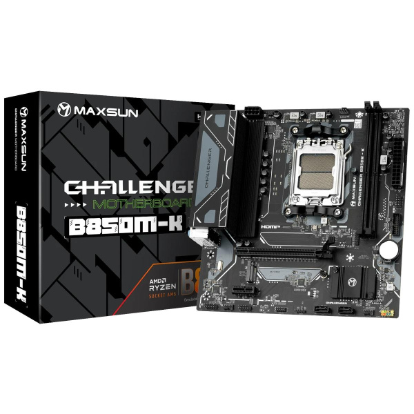 Материнская плата Maxsun MS-Challenger B850M-K B850, AM5, 2*DDR5, 1*PCIEx16, 1*PCIEx1, 1*M.2, 6*USB3.2Gen1, 4*USB2.0, 2*SATA3.0, 1G, HDMI, M-ATX, RTL