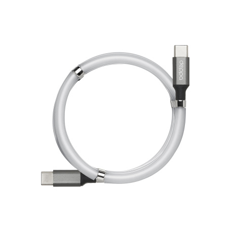 Кабель USB Type-C (m) - USB Type-C (m) Deppa, 1.5м, 5A, магнитный, серебро (72321)