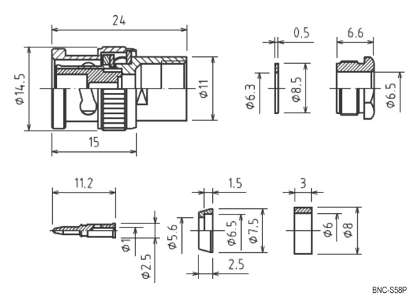 Разъем BNC, штекер, кабельный, пайка, RG-58, BNC-S58P