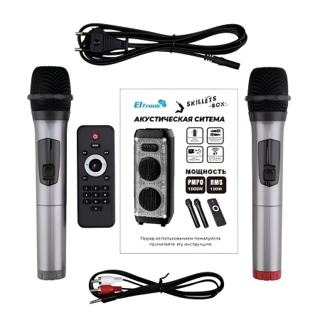 Портативная колонка ELTRONIC 20-23 SKILLETS BOX 1500 динамик 10" 150Вт, Bluetooth, TWS, FM, USB,  microSD, 2*MIC, AUX
